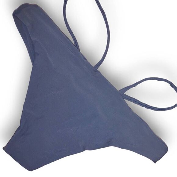 Women's‎ Bikini Swim Bottom Grey Blue Cheeky Criss Cross Straps L NEW - Picture 1 of 6